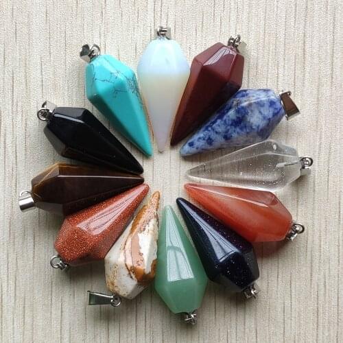 Wholesale 12pcs/lot Fashion good quality mix natural stone pendulum Pyramid Pendant For jewelry accessories making free shipping