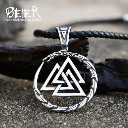 Vikings PendantValknut Scandinavian Necklace Stainless Steel Chain Necklace Norse Viking Jewelry BP8-504