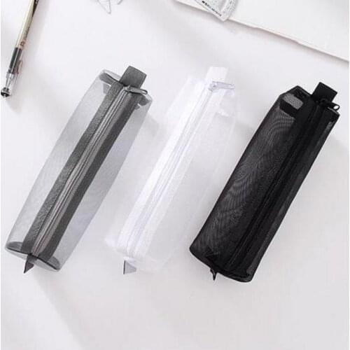 1pc Rectangle Transparent Mesh Pencil Case Office Student Pencil Cases Nylon Kalem Kutusu School Supplies Pen Box