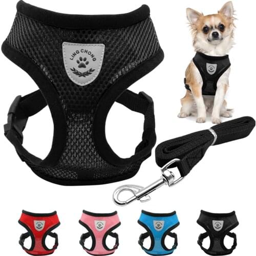 Breathable Mesh Small Dog Pet Harness and Leash Set Puppy Cat Vest Harness Collar For Chihuahua Pug Bulldog Cat arnes perro