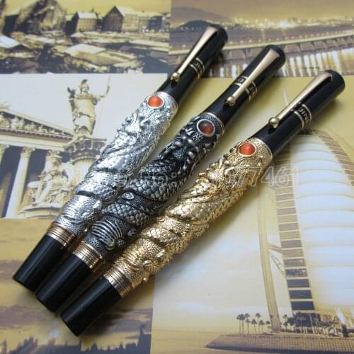 3PCS Jinhao Chinese "Dragon thomsonae" Ballpoint Pen with Gift Box Gold White Antique Silver J33K2C