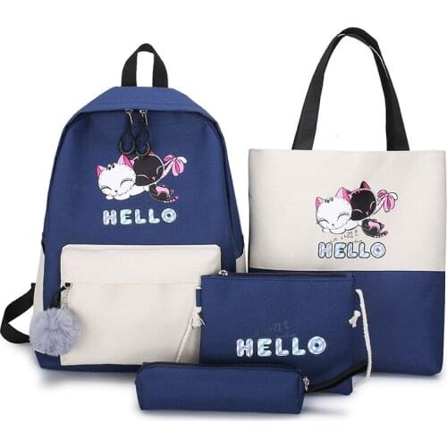 Schoolbag four-piece campus canvas fashion junior high school high school childrens large-capacity backpack