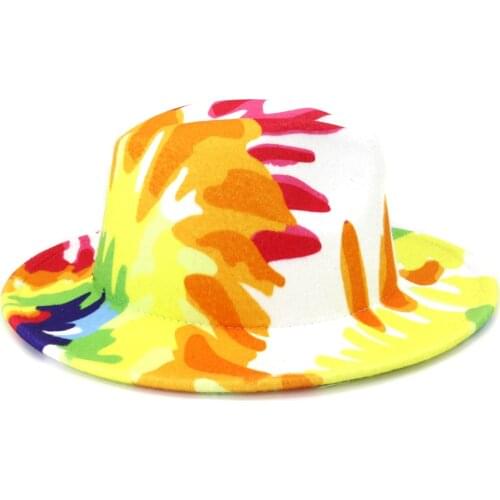 Top hat tie dyed Panama felt hat for women jazz hat church hat top cap british women fedoras hats for men шляпа женская