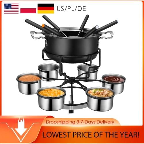 Alcohol Stove Cheese Fondue Pot Set Rotating Alcohol Stove With Splash Guard 6 Bowls And 6 Forks For Convenient Cooking