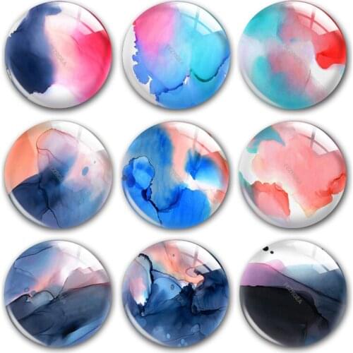 Water color glass cabochon,Rainbow color Red Orange Blue warm colours Round photo glass cabochon demo flat back Making findings