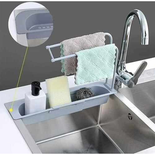 Telescopic Sink Rack Expandable Storage Drain Basket Rack Kitchenware Rack Adjustable Drainer Sink Tray Sponge Soap Holder Shelf