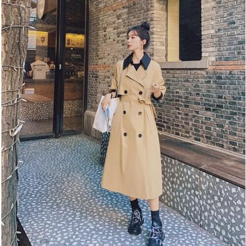 Spring Fashion Women Long Trench Coat Oversize Style Contrast Color Long Trench Femme Casaco Abrigo Streetwear Autumn 2021