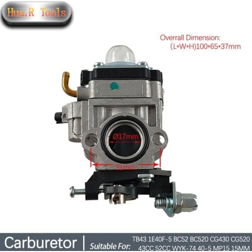 High Efficiency Carburetor Replacement For TB43 1E40F-5 BC52 BC520 CG430 CG520 43CC 52CC WYK-74 40-5 MP15 15MM 2 Stroke Gasoline