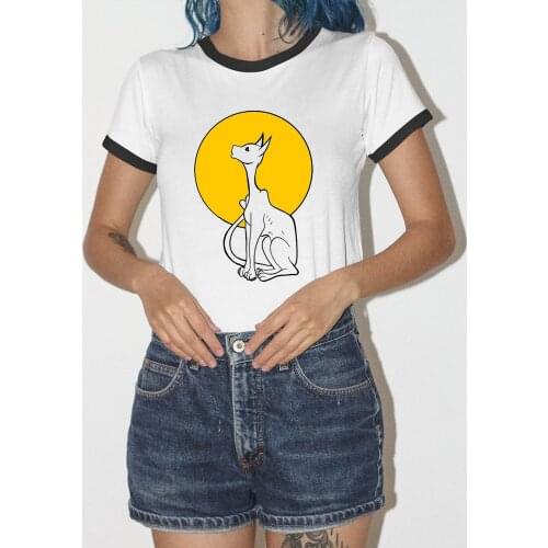 Halloween Sphynx Cat with Moon Womens T-shirts Cat Mom Halloween Gift Gothic Style Tee fashion casual aesthetic art vintage Top