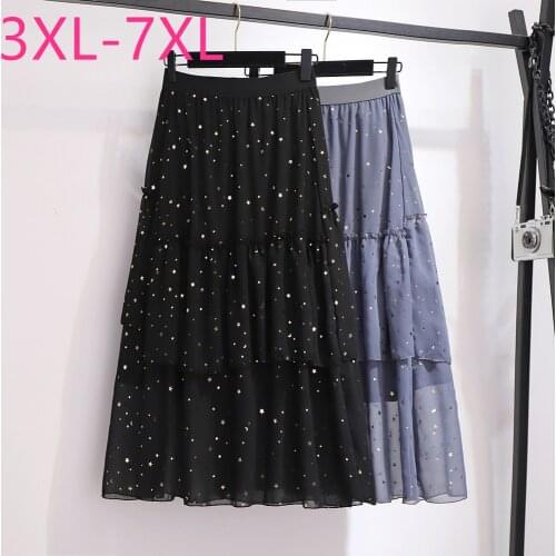 2021 spring summer plus size midi skirt for women large casual loose gauze ruffle black gray pleated skirts 3XL 4XL 5XL 6XL 7XL