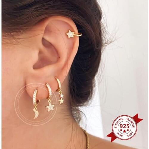 Simple Gold Silver color Small Hoop Earrings for Women Minimalist 925 Sterling Silver Moon Hoop EarringsFashion Jewelry