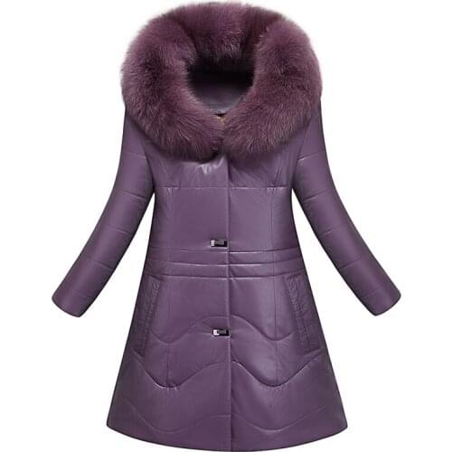 Winter Faux Sheepskin Jacket L-8XL New Women Elegant Fur Collar Thicken Parka Camel-Padded Coat Female Black Leather Outerwear