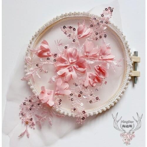 1 Large Piece 38*22cm High Quality Venise Flower Lace Fabric Trim Water Soluble Lace Applique Trim Wedding Dress Lace