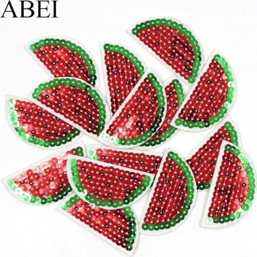 10pcs/lot Iron-on Cartoon Fruits Appliqued Embroidered Sequined Watermelon Patches Cloth Sequins Patch DIY Stickers Jeans Coats