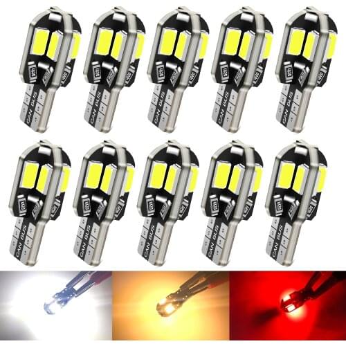 10Pcs W5W LED T10 Led Canbus 168 194 LED Bulb 8SMD Car Side Marker Light License Plate Lamp White Blue Yellow Red Pink 12V 6000K