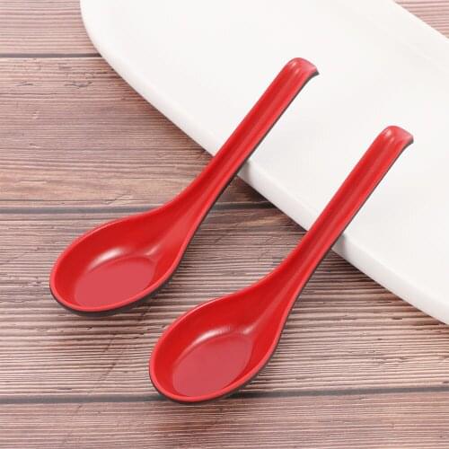 2 Pcs Black Red Plastic Spoon Home Flatware Chinese Dinner Spoon Japanese Soup Spoon for Home Restaurant kitchen tools