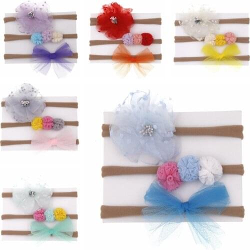 3Pcs/Set Kid Headdress Chiffon Flower Bowknot Elastic Girls Headband Photography Props Birthday Party Decoration Christmas Gifts