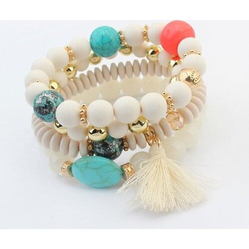 4pcs/set Fashion Multilayer Opal Stone Beaded Cotton Tassel Bracelets & Bangles Pulseras Mujer Jewelry for Women Bohemia Gifts