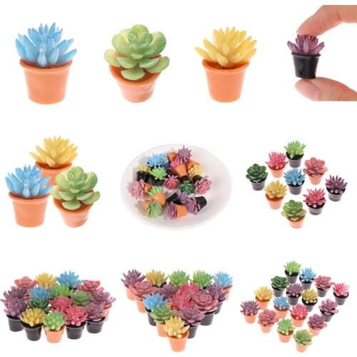 5PCS 1:12 Dollhouse Miniature Green Flower Plant Potted Plants Succulent Plants Home Decor
