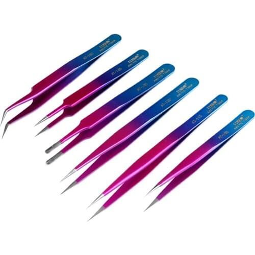 6 in1 Industrial Tweezers Stainless Steel Straight Curved Tip Precision Forceps for Mobile Phone Electronic Repair Hand Tools