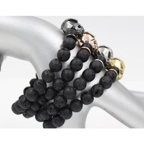 8mm yk42 gold silver Copper cz zircon cubic zirconia elastic adjusted volcanic lava agate Onyx helmet Bracelet Bangles
