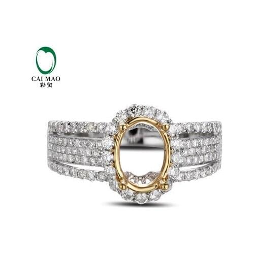 CaiMao Oval cut Semi Mount Ring Settings & 0.68ct Diamond 18k White & Yellow Gold Gemstone Engagement Ring Fine Jewelry
