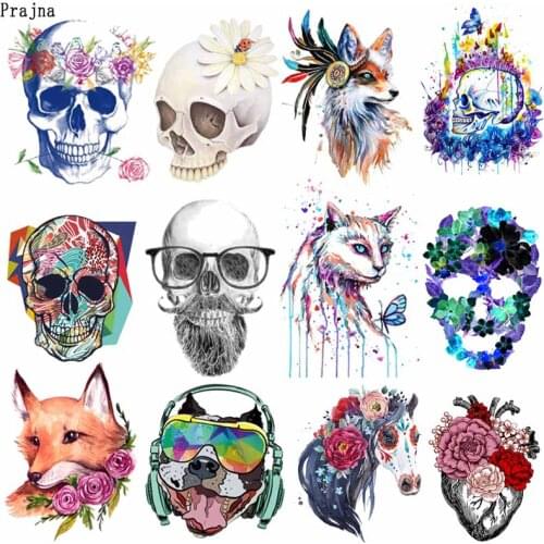 Prajna Colorful Skull Patches Iron On Patches For Clothing Sticker DIY Punk Skull Patch Heat Transfer Thermal Sticker On Clothes