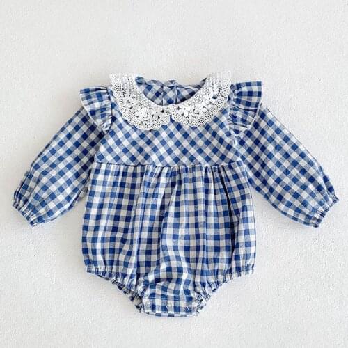 Korean Style Baby Girl Lace Stitching Lattice Bodysuits Infant Baby Girls Jumpsuit Cotton Long Sleeve Spring Autumn Baby Clothes