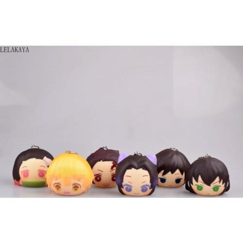 6pcs/set Demon Slayer: Kimetsu no Yaiba Kamado Tanjirou Nezuko Zenitsu Cute Bread Keychain Pendant PVC Action Figure Model Toys