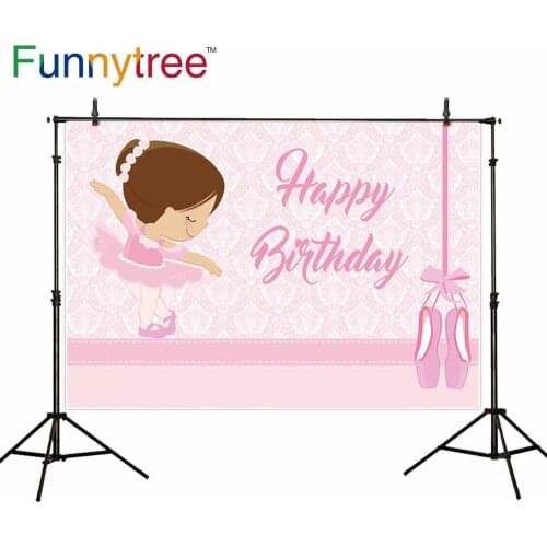 Funnytree Girl Ballerina Pink Background Happy Birthday Baby Shower Welcome Party Backdrops Ribbon Photocall Photozone Decor
