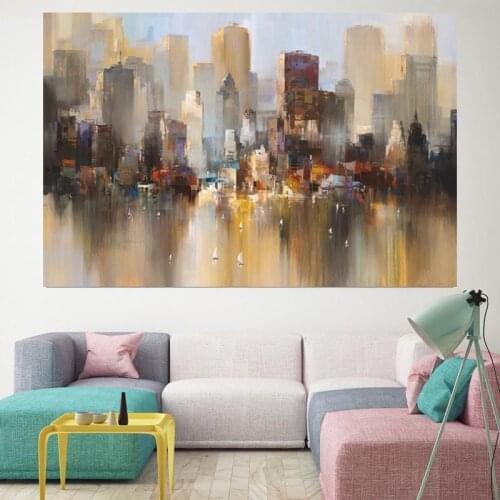 Skyline art posters landscape new york city skyline abstract Print portrait Oil Painting on Canvas for living room and bedroom