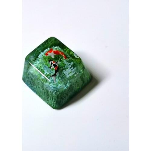 Handmade backlit resin keycap koi landscape cherry MX creative mechanical keycap handmade personalized transparent keycap ESC