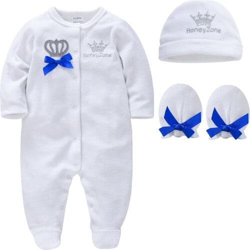 Clothing Sets Toddler Boys Clothes Rompers Playsuits Crown Print Jumpsuits Baby Hat Gloves Full Sleeve Onesies One-Piece Lange