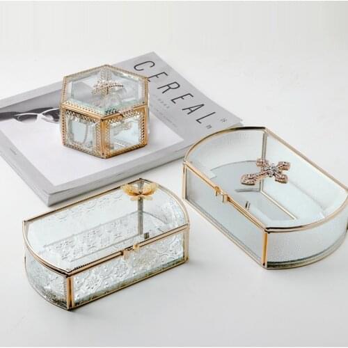 European Style Retro Small Luxury Creative Glass Jewelry Box Retro Jewelry Display Box Jewelry Storage Golden Makeup Ornaments