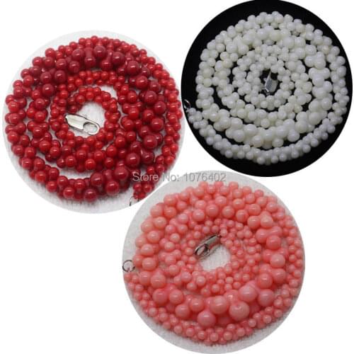 Mini.order is $7! 3x6~8x13mm White,Pink Coral Necklace Bone barbell Gradually Loose Beads 15"