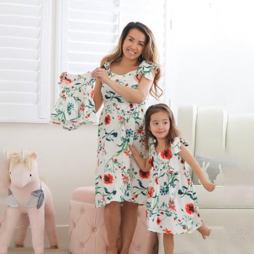 2021 Family Look Women Matching Mother And Daughter Clothes Floral Dress For Mommy And Me Kids Girls Mom Daughter Dresses