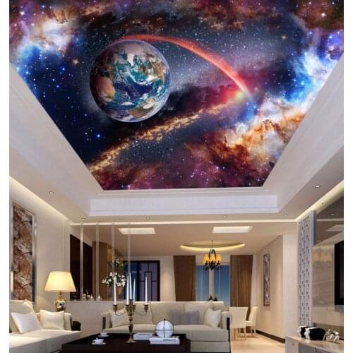 Bacaz Universe Outer Space 3d Ceiling Wallpaper Murals for Walls Living Room Hall 3d Wall Ceiling Mural 3d Wall paper Sticker