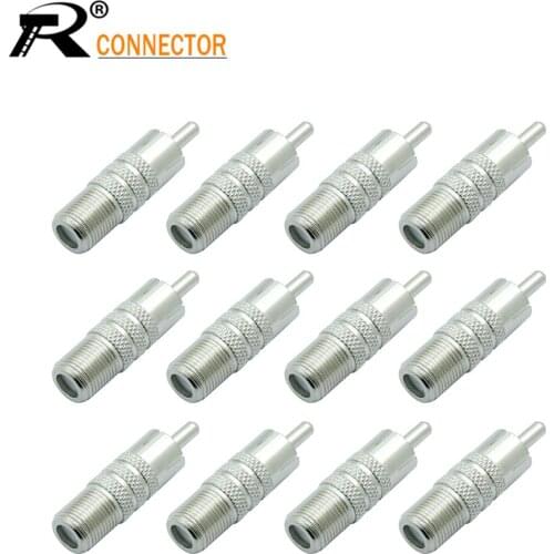 Nickel Plated F Type Female to RCA Male Coaxial Cable Audio Adapter Straight Coupler Connector for Video Audio 12/50/100pcs