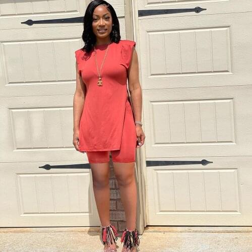 Solid Color Tracksuit Women Biker Shorts Matching Sets Slim Fit Top T-Shirt And Sweatpants Casual Home Lounge Wear Summer 2021