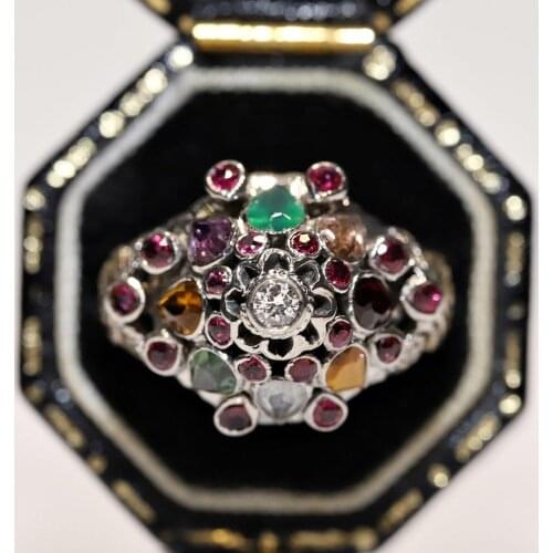 Original Vintage 14k Gold Natural Diamond And Ruby Decorated Strong Ring