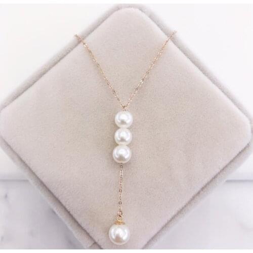 MADALENA SARARA AAA Freshwater Pearl Natural white Brightness 7-8mm 18k Gold Chain Necklace