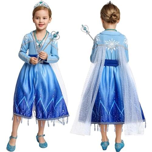 Elsa Dress Up Halloween Costume Long Gown Kids Wedding Princess Dresses Children Cosplay Clothes