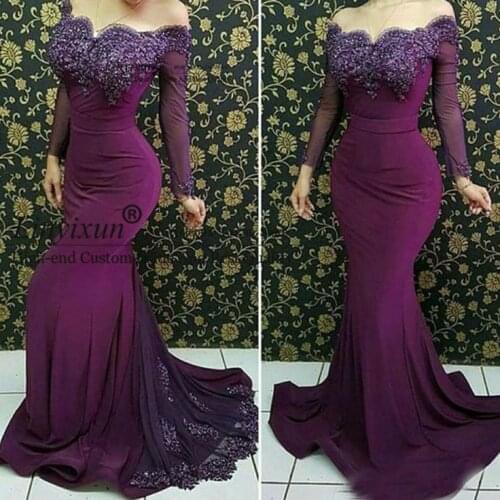 2020 Mermaid Bridesmaid Dresses Sweetheart Off Shoulder Long Sleeve Lace Appliques Weddings Party Gowns Maid of Honor Dress