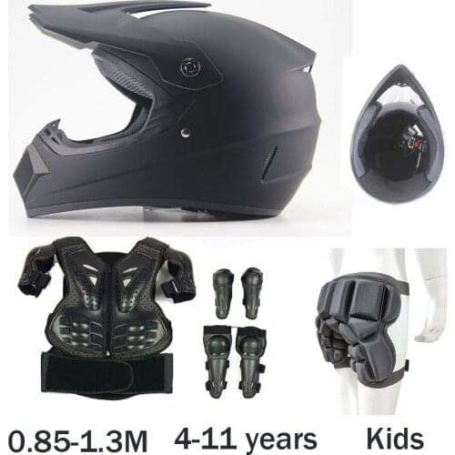 Full Black Child Motocross Body Protect Armor Moto Helmet DH MX MTB Vest armor Knee Elbow Guard
