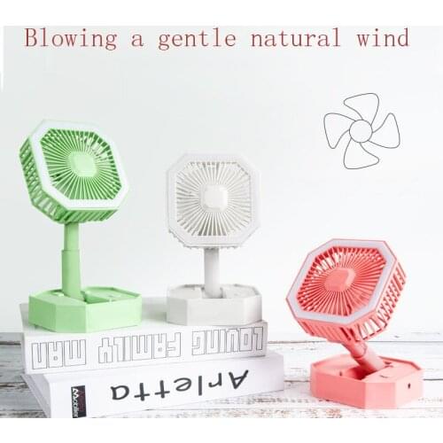 Portable Fan Mini Folding Telescopic USB Rechargeable With Fill Light Touch Fan Home Office Desktop Silent Square Cooler Cooling