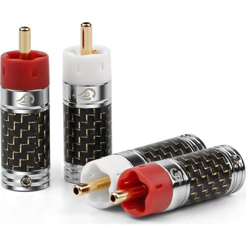 4pcs RCA Connector Tellurium Copper Carbon Fibre Gold Plated DIY RCA Male Plugs 10mm 6mm Hifi Audio Speaker Acoustic Terminal
