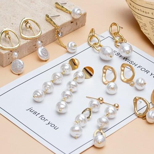 New Fashion Korean Imitation Pearl Drop Earrings For Women Statement Gold Tassel Pendant Earrings 2021 Trend Charm Jewelry Gift