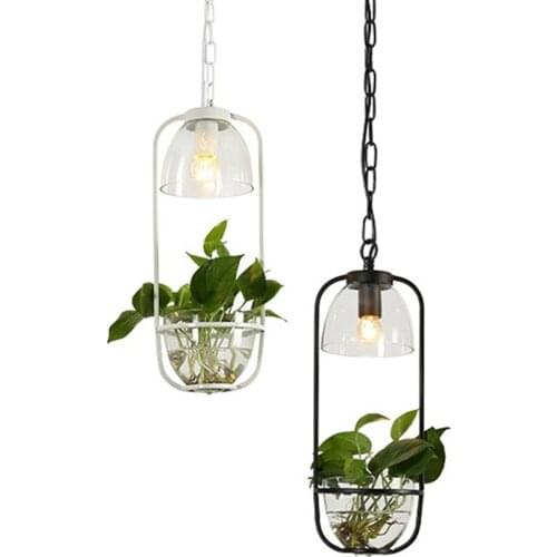Nordic Plant Pendant Lamp Chandelier 1-3 Heads Iron Glass Bottle Led Gardens Deco Hanging Light Fixture For Restaurant Bar Cafe