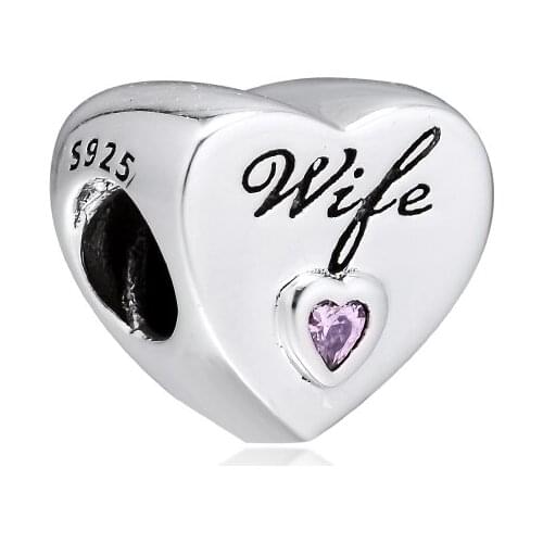 CKK Wife Love Heart Charms 925 Original Fit Pandora Bracelets Sterling Silver Charm Beads for Jewelry Making Bead kralen Perle