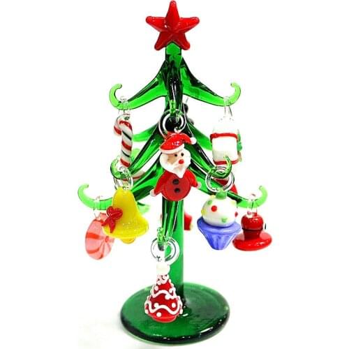 Custom Handmade Glass Christmas Tree Figurines Craft Ornaments Creative Xmas Decoration With 12pcs Cute Mini Pendant Accessories